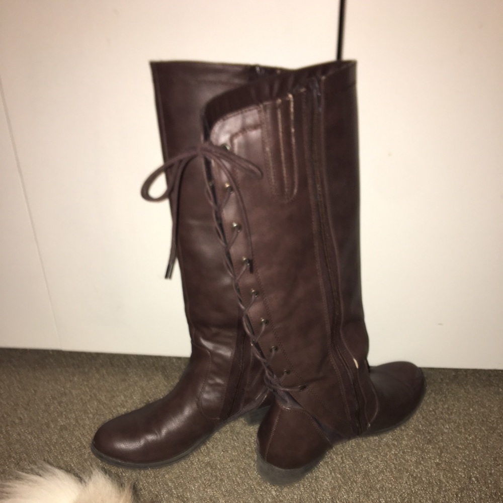 Lace up chocolate color tall boot